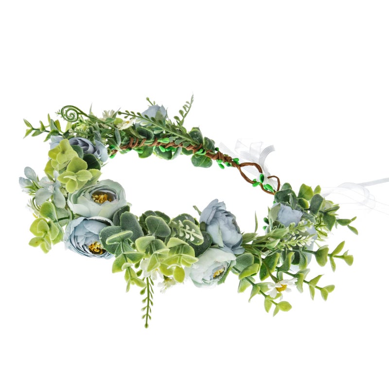 Floral Fall Camellia Flower Crown Rose Headpiece Wedding Bridal Flower Girl Halo Maternity Photo Props FL-03 (Blue) - Image 3